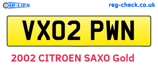 VX02PWN are the vehicle registration plates.