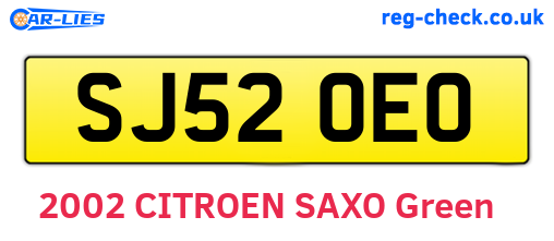 SJ52OEO are the vehicle registration plates.