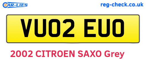 VU02EUO are the vehicle registration plates.