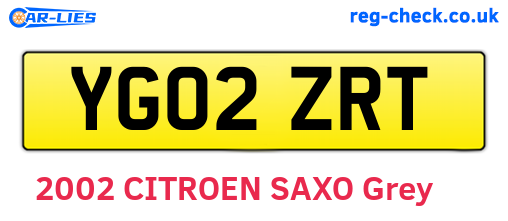 YG02ZRT are the vehicle registration plates.