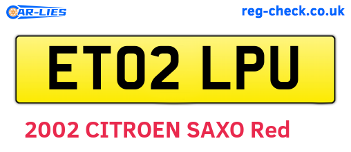 ET02LPU are the vehicle registration plates.