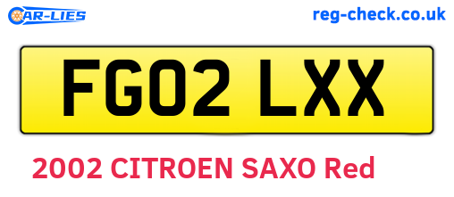 FG02LXX are the vehicle registration plates.