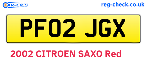 PF02JGX are the vehicle registration plates.