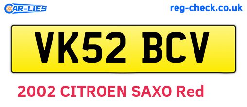 VK52BCV are the vehicle registration plates.