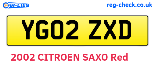 YG02ZXD are the vehicle registration plates.