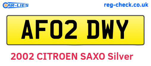 AF02DWY are the vehicle registration plates.