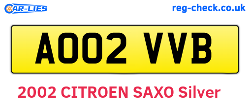 AO02VVB are the vehicle registration plates.