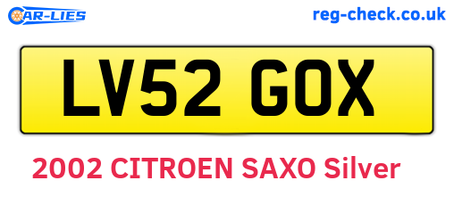 LV52GOX are the vehicle registration plates.