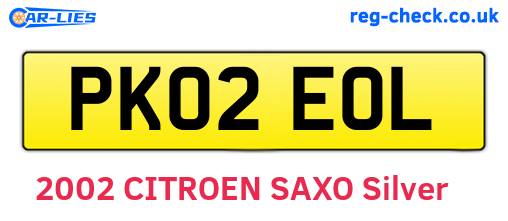 PK02EOL are the vehicle registration plates.