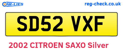 SD52VXF are the vehicle registration plates.