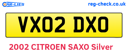 VX02DXO are the vehicle registration plates.