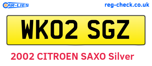 WK02SGZ are the vehicle registration plates.