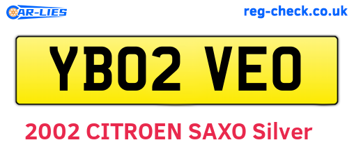 YB02VEO are the vehicle registration plates.