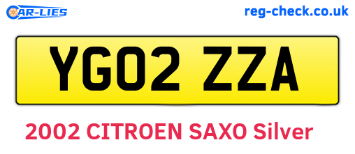 YG02ZZA are the vehicle registration plates.