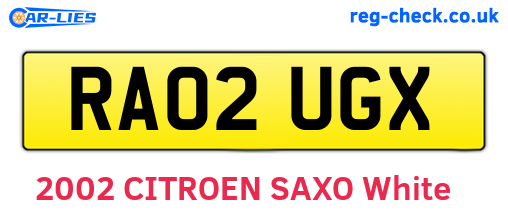 RA02UGX are the vehicle registration plates.