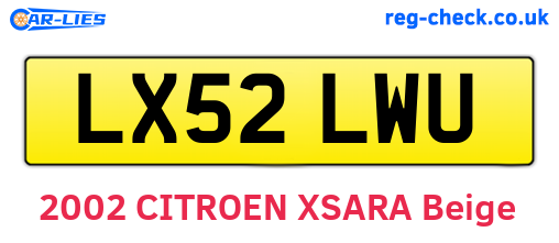LX52LWU are the vehicle registration plates.