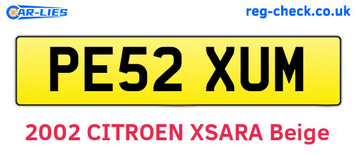 PE52XUM are the vehicle registration plates.