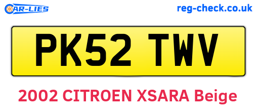 PK52TWV are the vehicle registration plates.