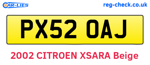 PX52OAJ are the vehicle registration plates.