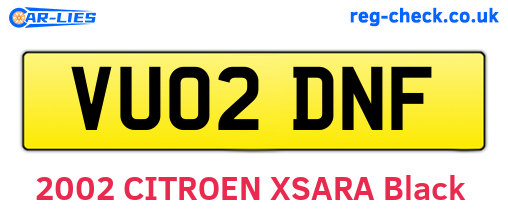 VU02DNF are the vehicle registration plates.