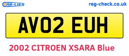 AV02EUH are the vehicle registration plates.
