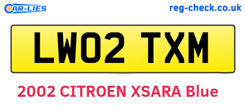 LW02TXM are the vehicle registration plates.