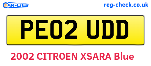 PE02UDD are the vehicle registration plates.