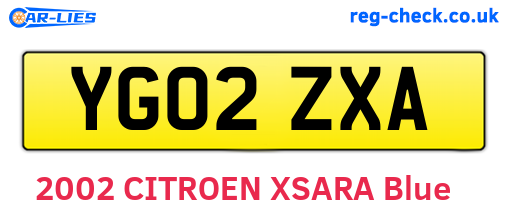 YG02ZXA are the vehicle registration plates.