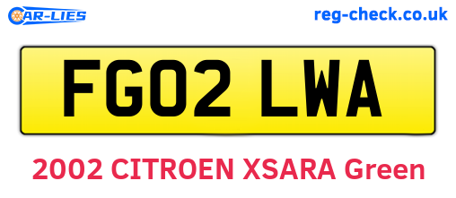 FG02LWA are the vehicle registration plates.