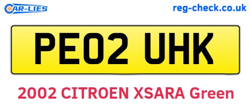 PE02UHK are the vehicle registration plates.