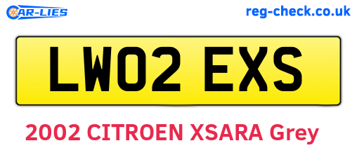 LW02EXS are the vehicle registration plates.