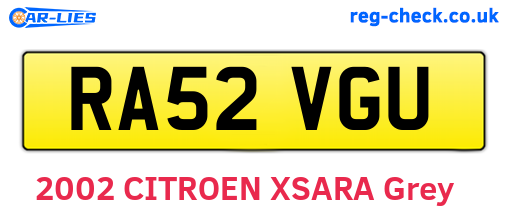RA52VGU are the vehicle registration plates.