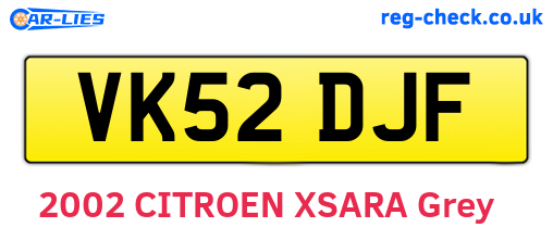 VK52DJF are the vehicle registration plates.