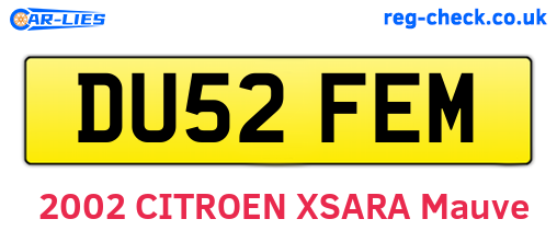 DU52FEM are the vehicle registration plates.