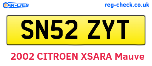 SN52ZYT are the vehicle registration plates.