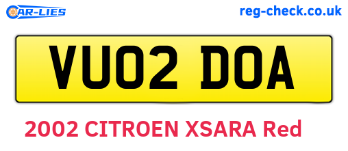 VU02DOA are the vehicle registration plates.