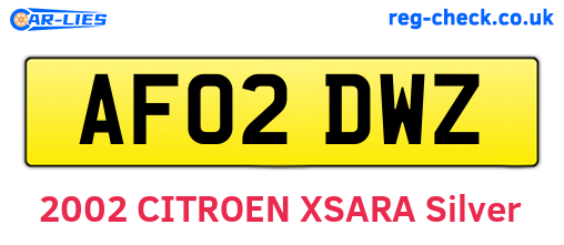 AF02DWZ are the vehicle registration plates.