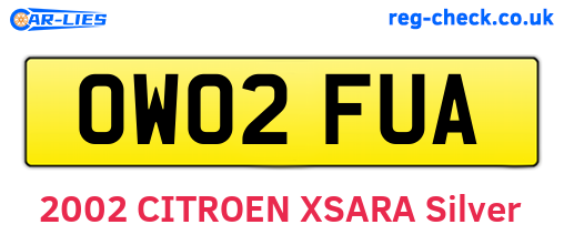 OW02FUA are the vehicle registration plates.