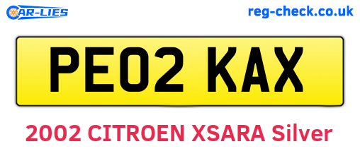 PE02KAX are the vehicle registration plates.