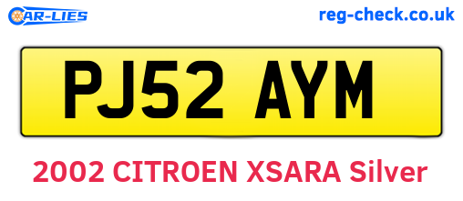 PJ52AYM are the vehicle registration plates.