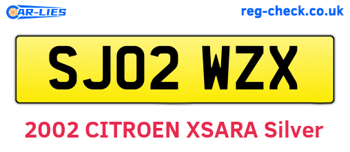 SJ02WZX are the vehicle registration plates.