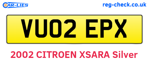 VU02EPX are the vehicle registration plates.