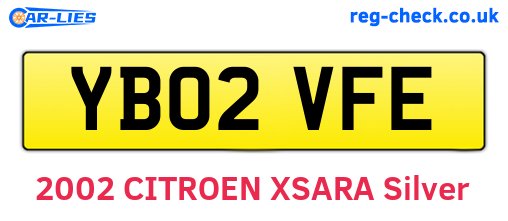 YB02VFE are the vehicle registration plates.