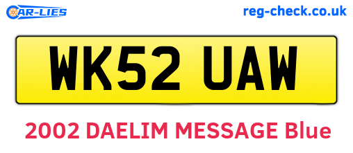 WK52UAW are the vehicle registration plates.