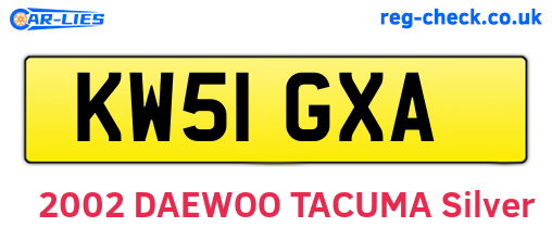 KW51GXA are the vehicle registration plates.