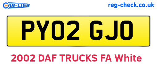 PY02GJO are the vehicle registration plates.