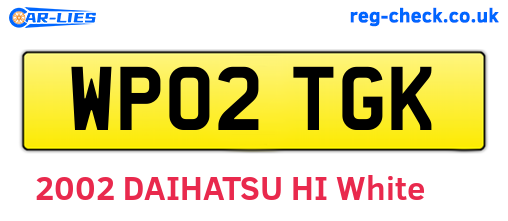 WP02TGK are the vehicle registration plates.