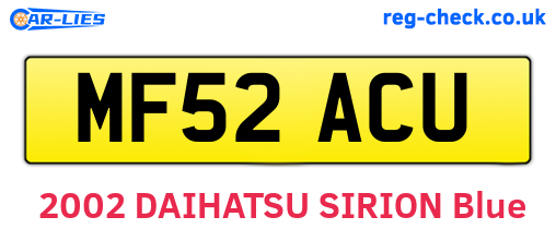 MF52ACU are the vehicle registration plates.