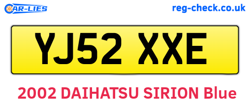 YJ52XXE are the vehicle registration plates.