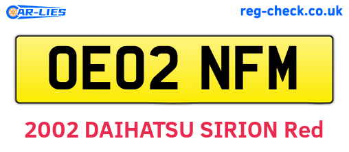 OE02NFM are the vehicle registration plates.